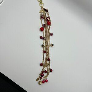 Gold-Tone Multi-Chain Tassel Keychain With Red & Purple Beads